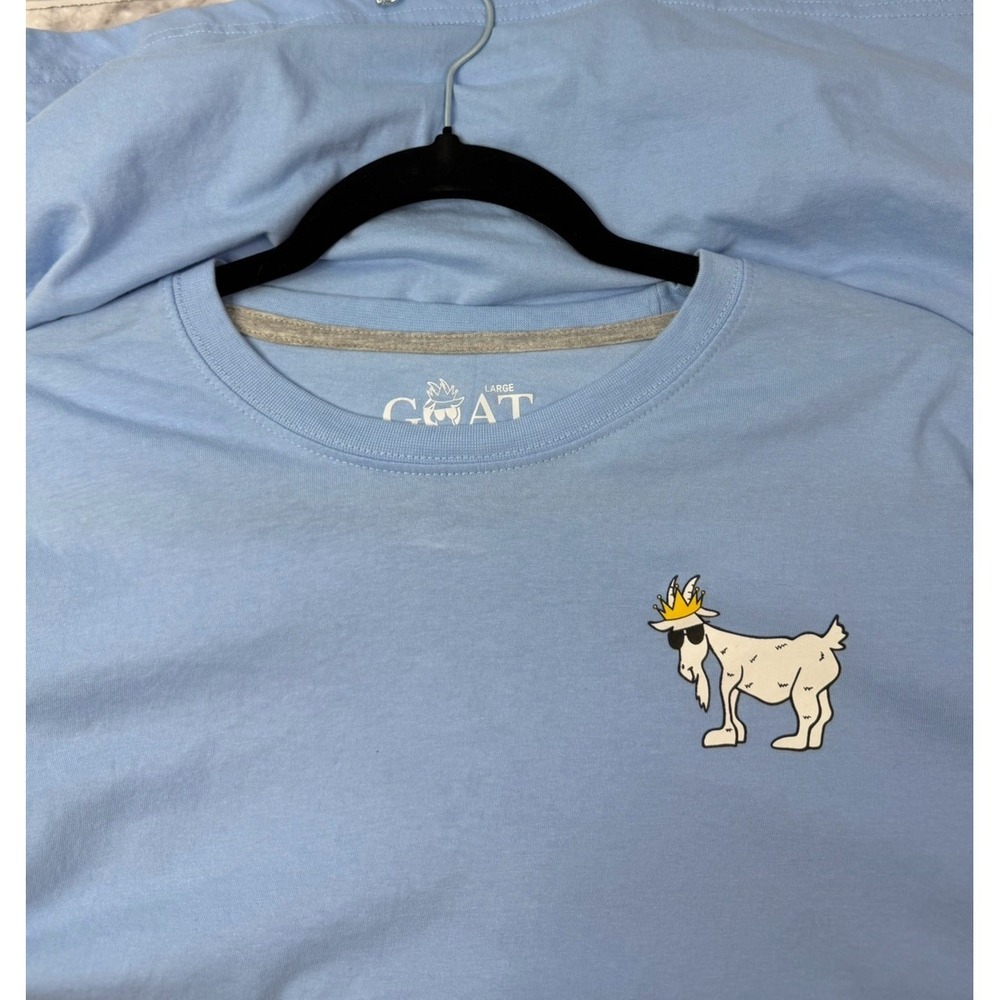GOAT USA Shirt Mens Large Light Blue Crew Neck Graphic Print Golf Lacrosse
